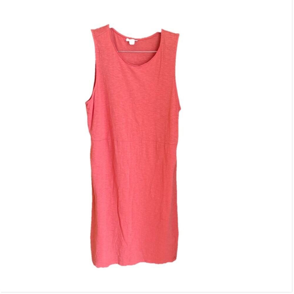 J. Jill Pink Coral Cotton Slub Knit Sleeveless Tank Dress Size L Casual Pockets